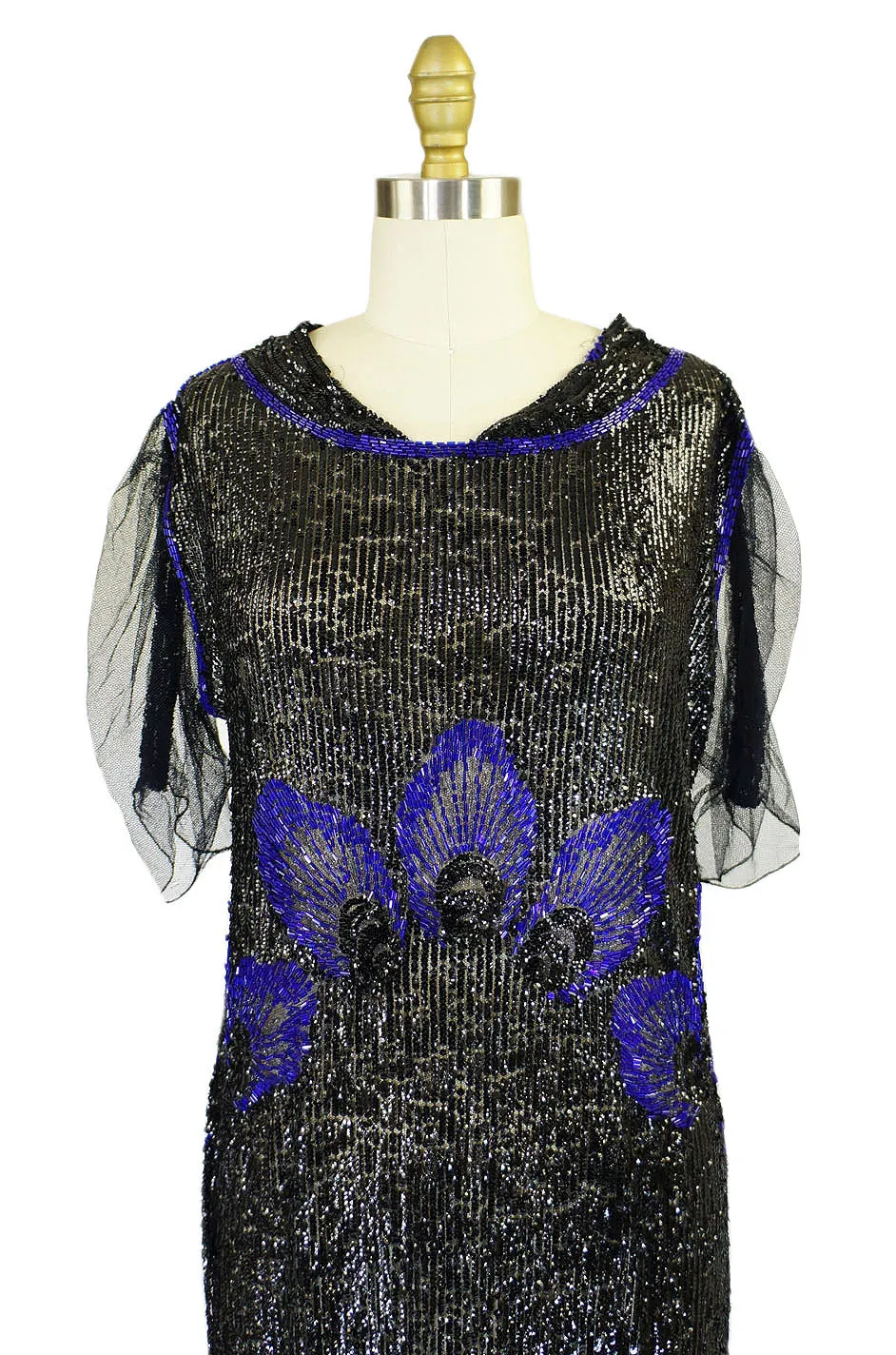 1920s Blue Peacock Sequin Flapper Dress