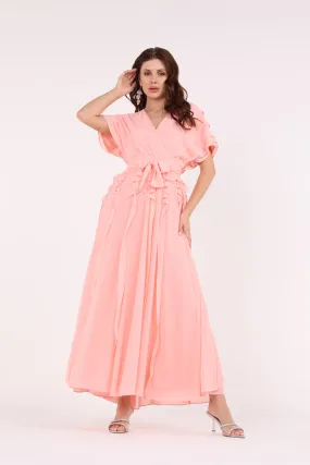 2406193-Solid Ruffled & Pleated Maxi Dress