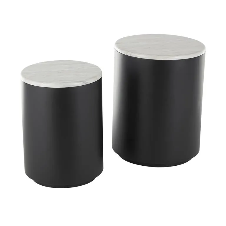 2pc Nesting Table in Black/White Marble