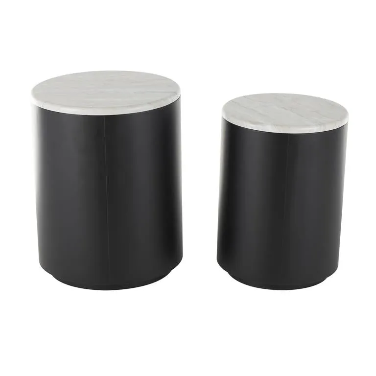 2pc Nesting Table in Black/White Marble