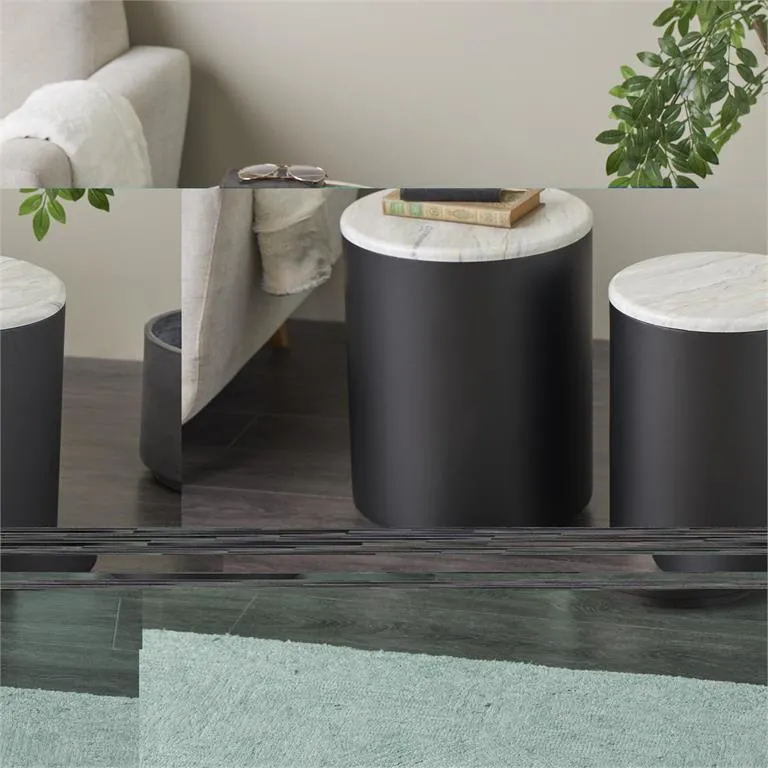 2pc Nesting Table in Black/White Marble