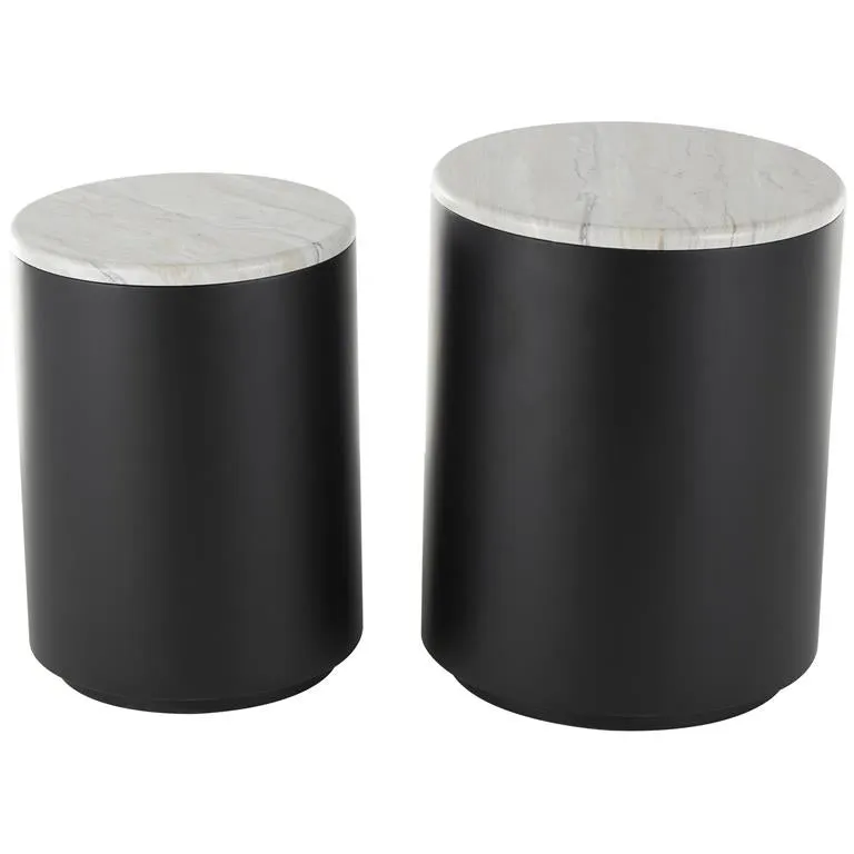 2pc Nesting Table in Black/White Marble