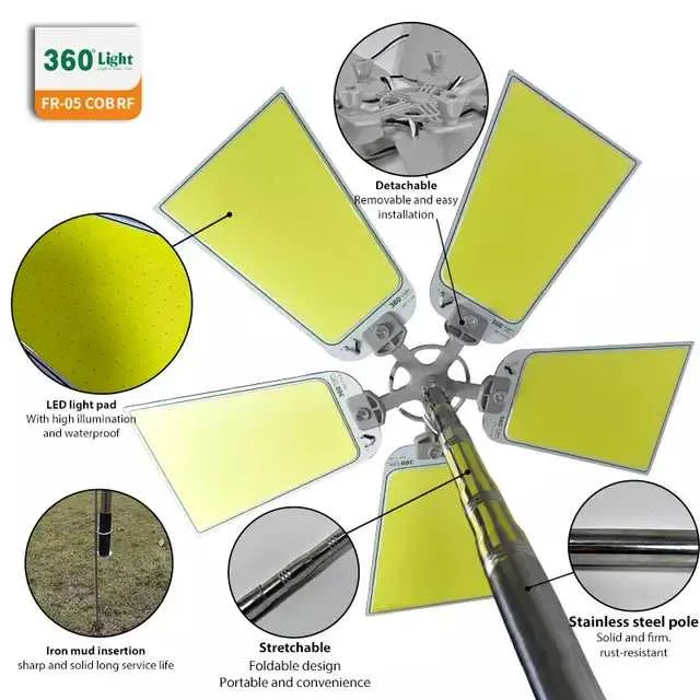 360° Multifunction Outdoor 1250W LED Super Bright Tent Light Rod Remote Control Camping Lantern