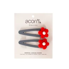 Acorn Kids: Daisy Hair Clip Red and Grey