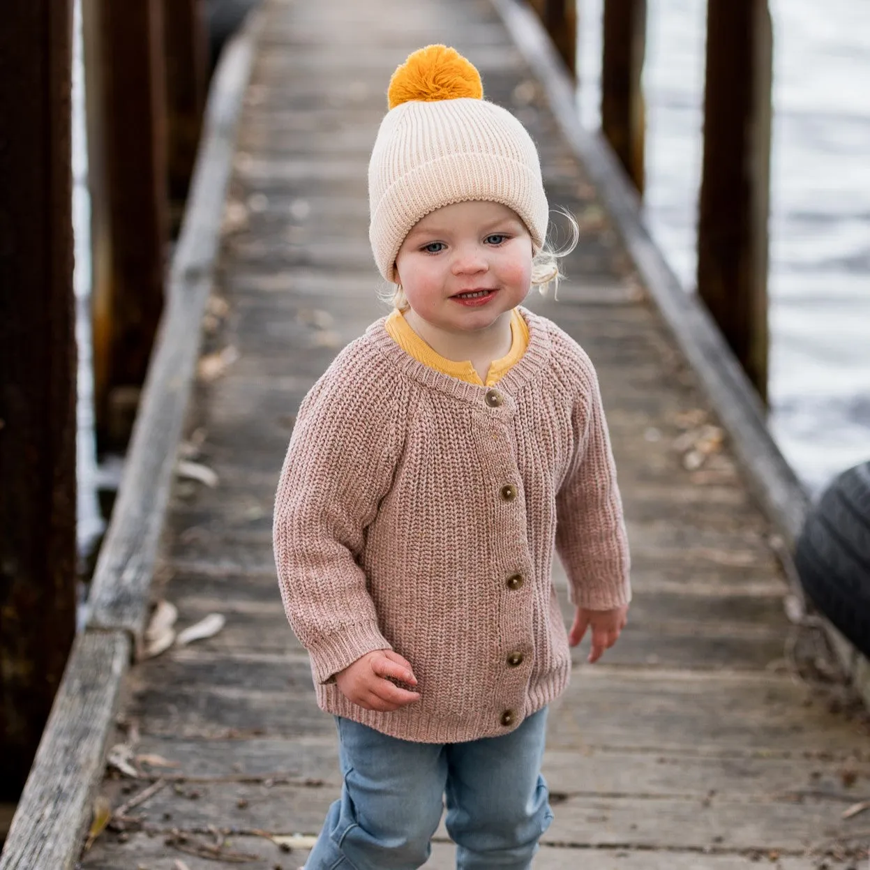 Acorn Kids: Oslo Merino Ribbed Beanie Cream and Mustard