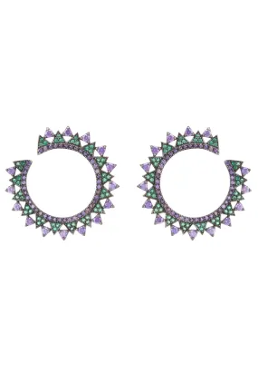 Apollo Hoops Green & Purple Silver Oxidised