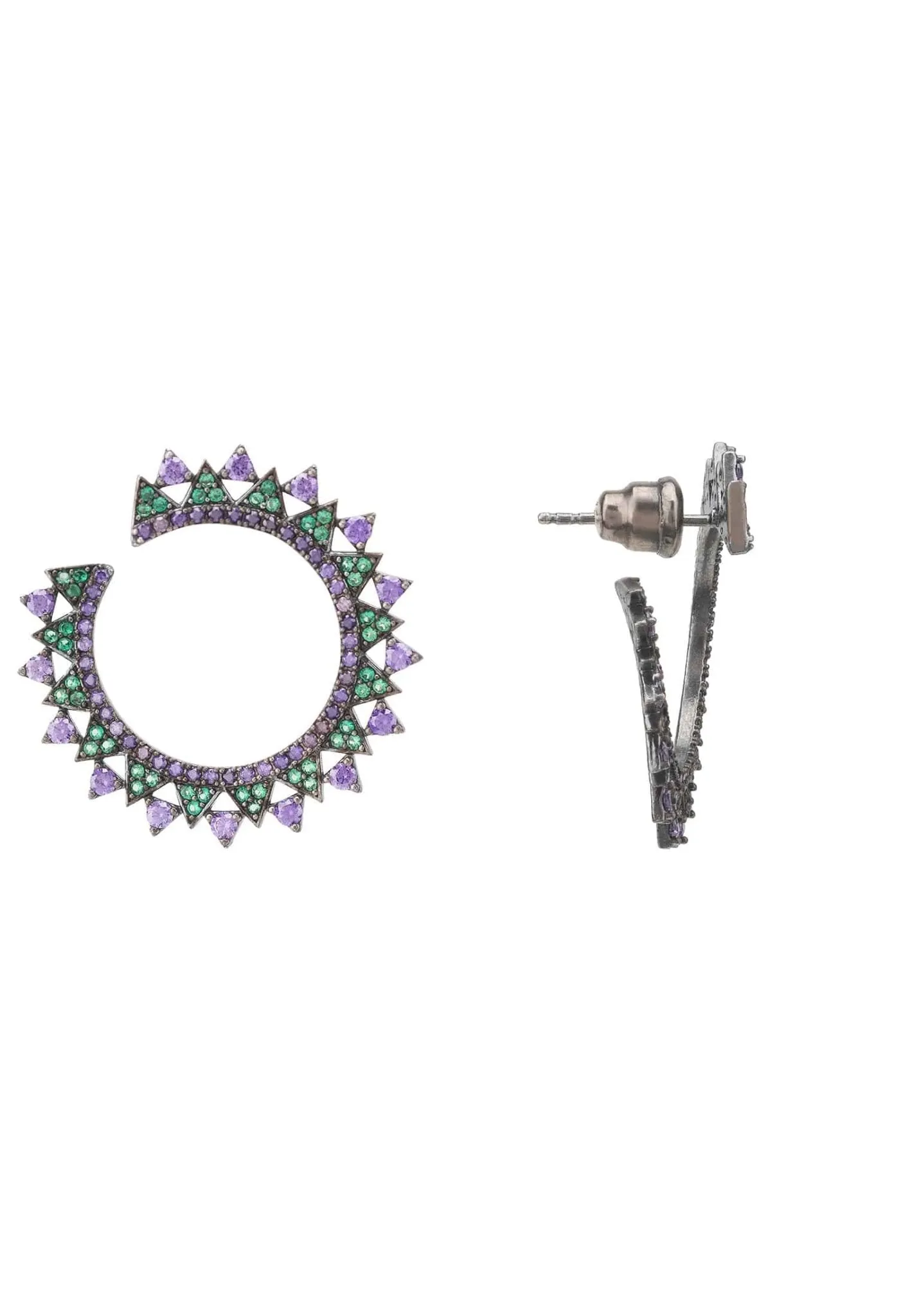 Apollo Hoops Green & Purple Silver Oxidised