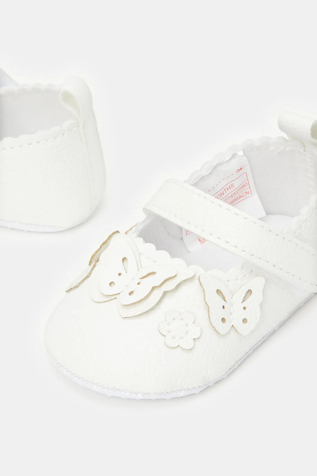 Babies White Butterfly Pram Shoes