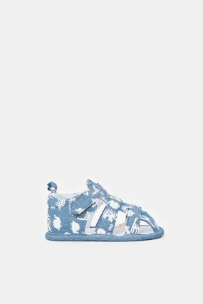 Baby Navy Printed Pram Shoe