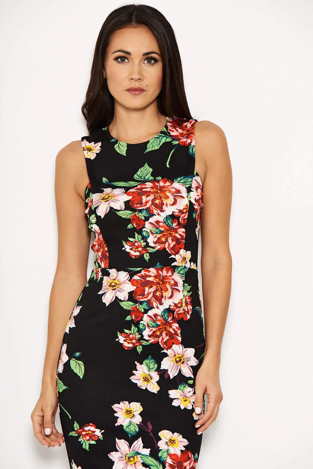 Black Floral Bodycon Dress