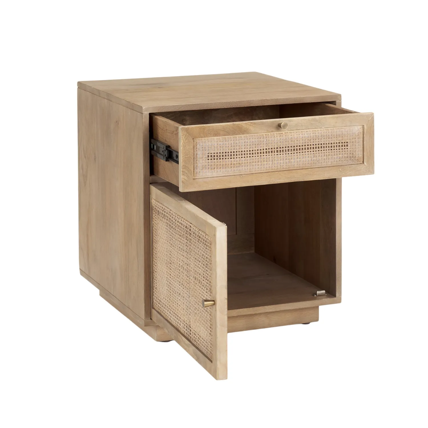 Cannes Storage Natural Wood Side Table