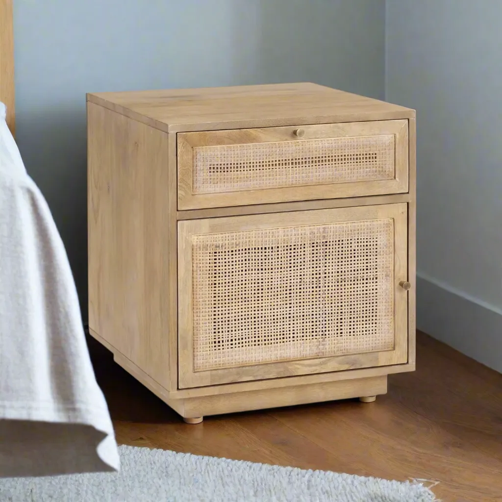 Cannes Storage Natural Wood Side Table