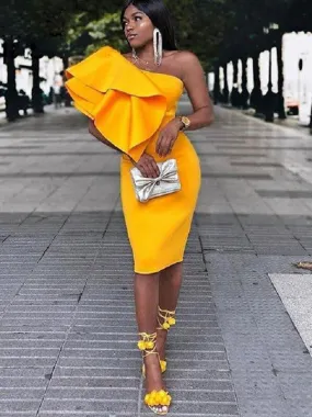 Charming One Shoulder Yellow Satin Fashion Short Cheap Party Homecoming Dresses, HDS0001