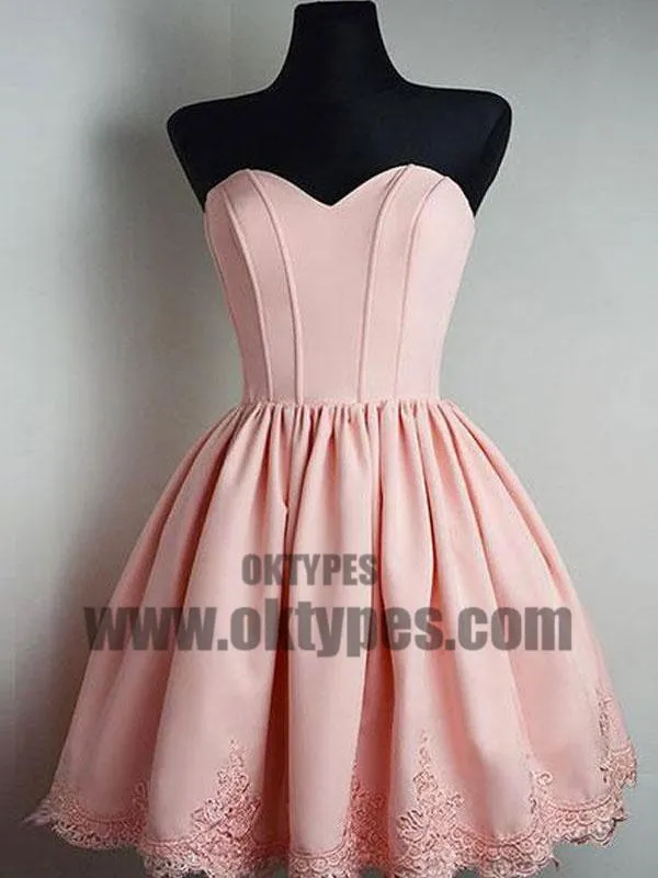 Cheap Short Simple Cute Sweetheart Pink Homecoming Dresses 2018, TYP0658