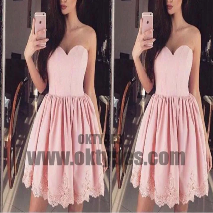 Cheap Short Simple Cute Sweetheart Pink Homecoming Dresses 2018, TYP0658