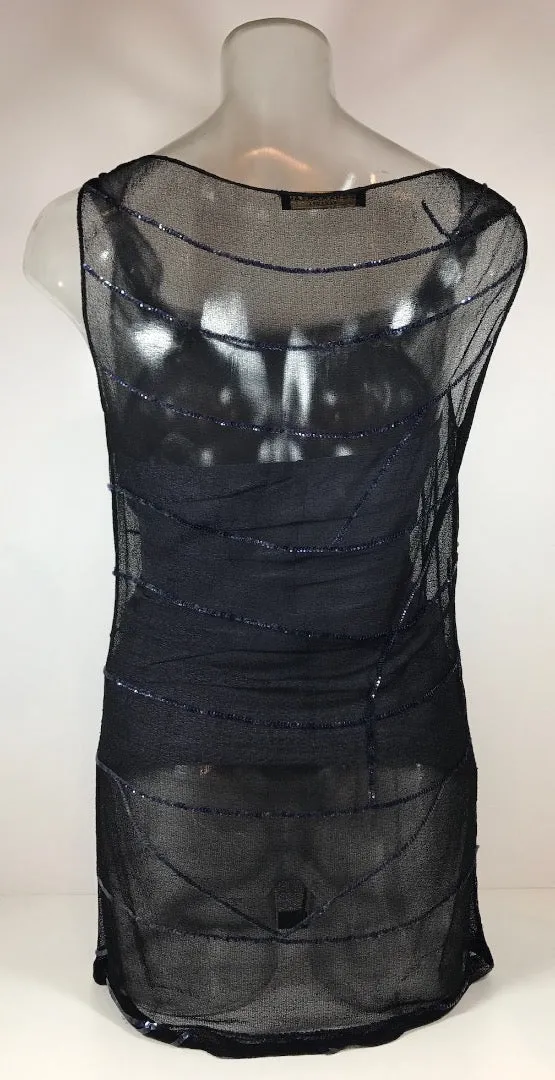 DONNA KARAN Sheer Sequin Tank, Tube Top Evening Club Wear Size 2