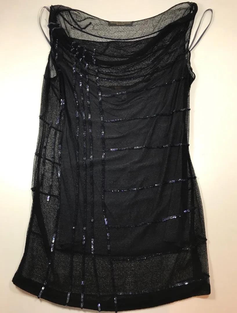 DONNA KARAN Sheer Sequin Tank, Tube Top Evening Club Wear Size 2