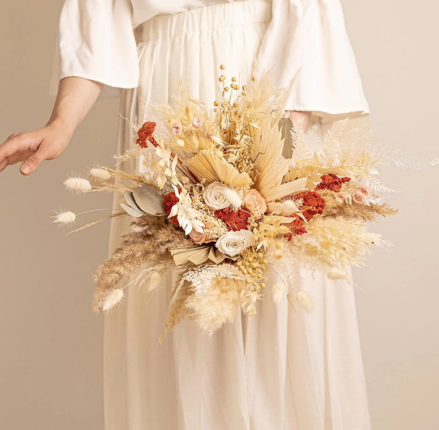 Dried Flower Bridal Bouquet - Burnt Orange & Peach No.1