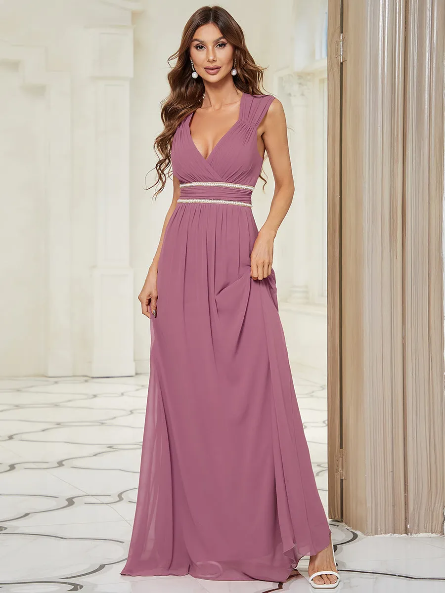 EMMA RUCHED V-NECK BRIDESMAID DRESS