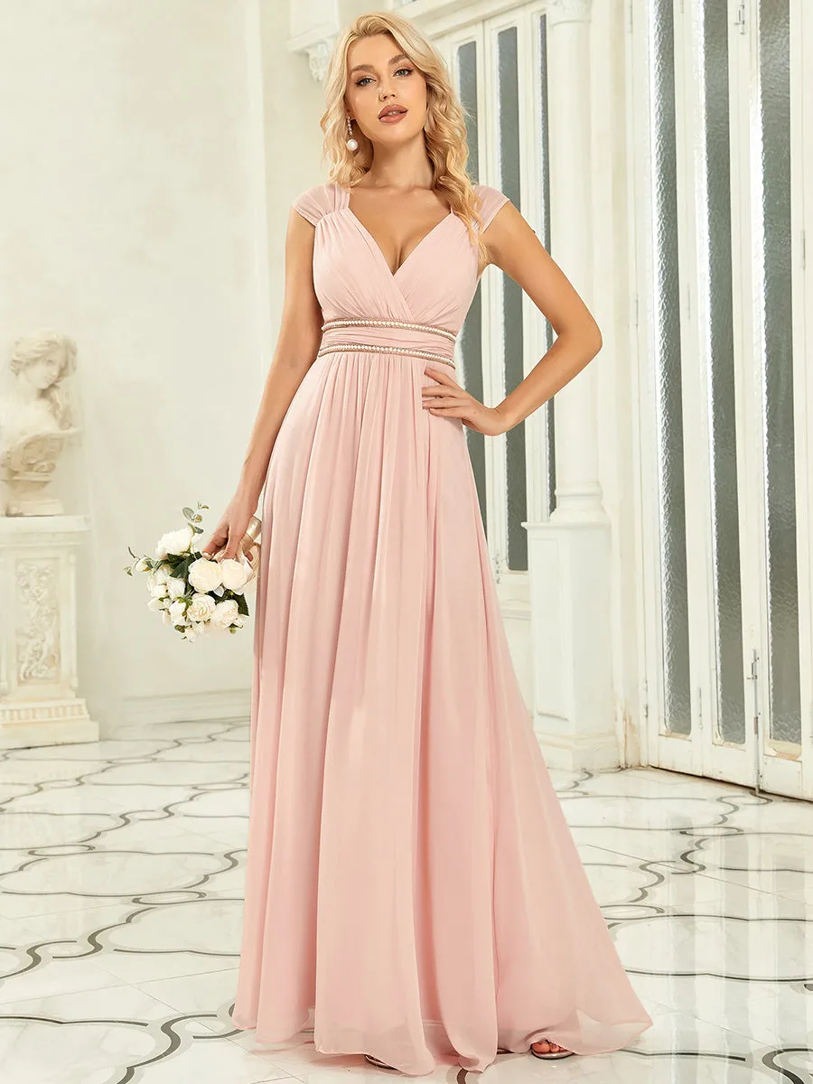 EMMA RUCHED V-NECK BRIDESMAID DRESS