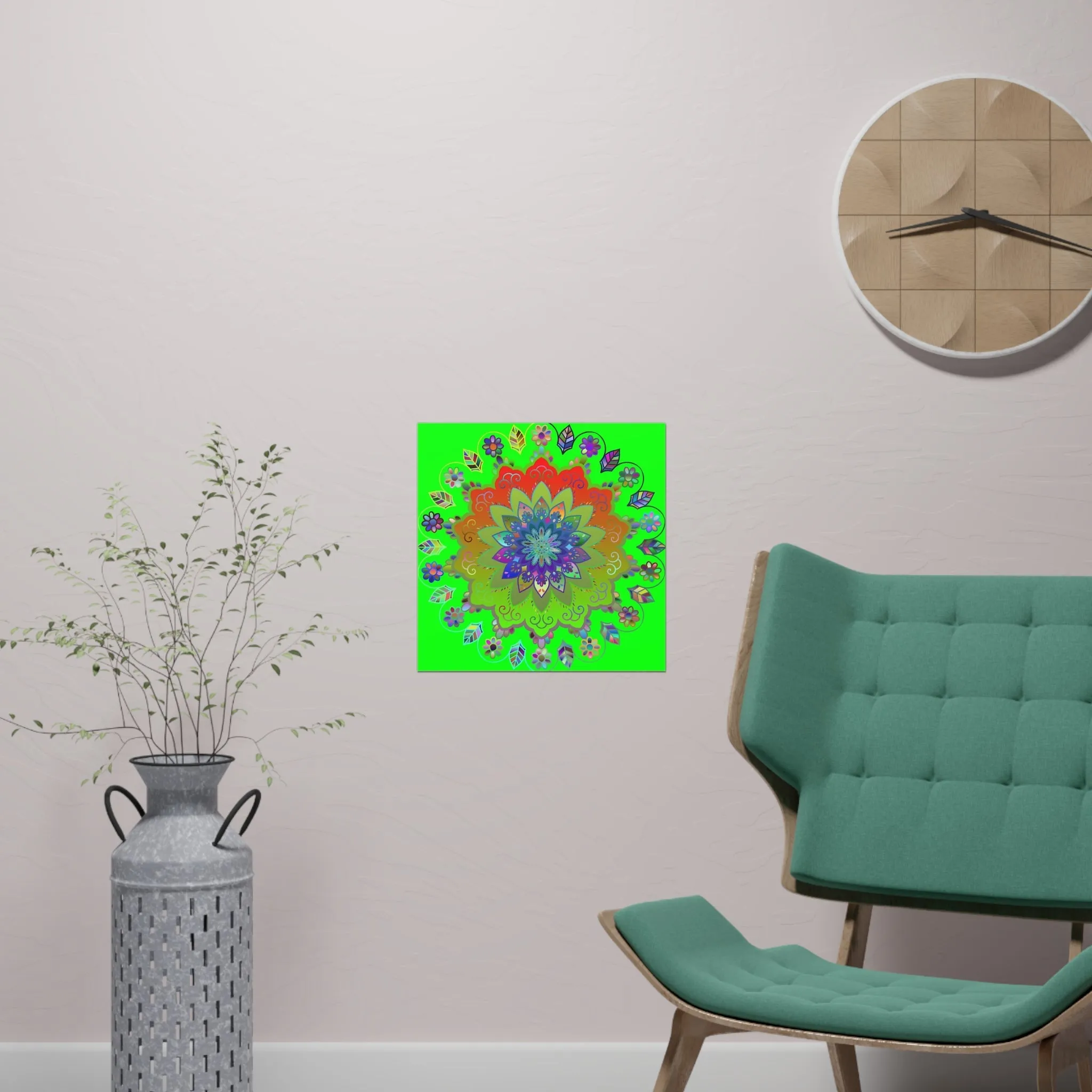 Green Hand-Drawn Mandala Poster - Square Matte Paper Design