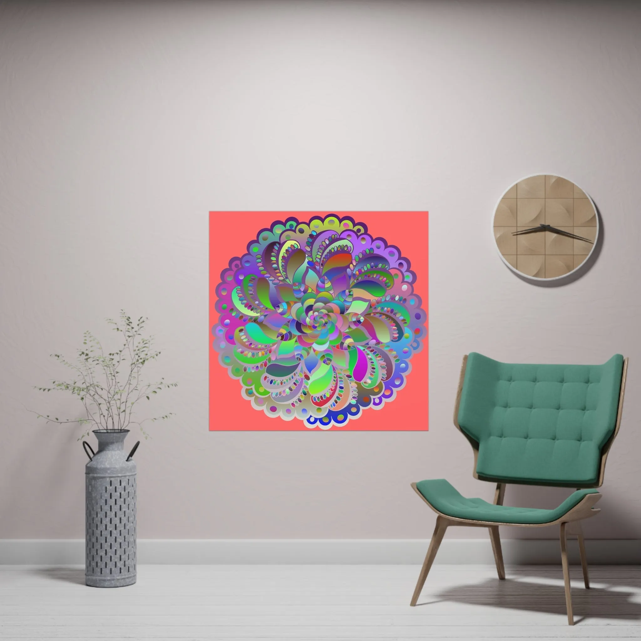 Handmade Mandala Art Poster - Light Red square Matte Paper