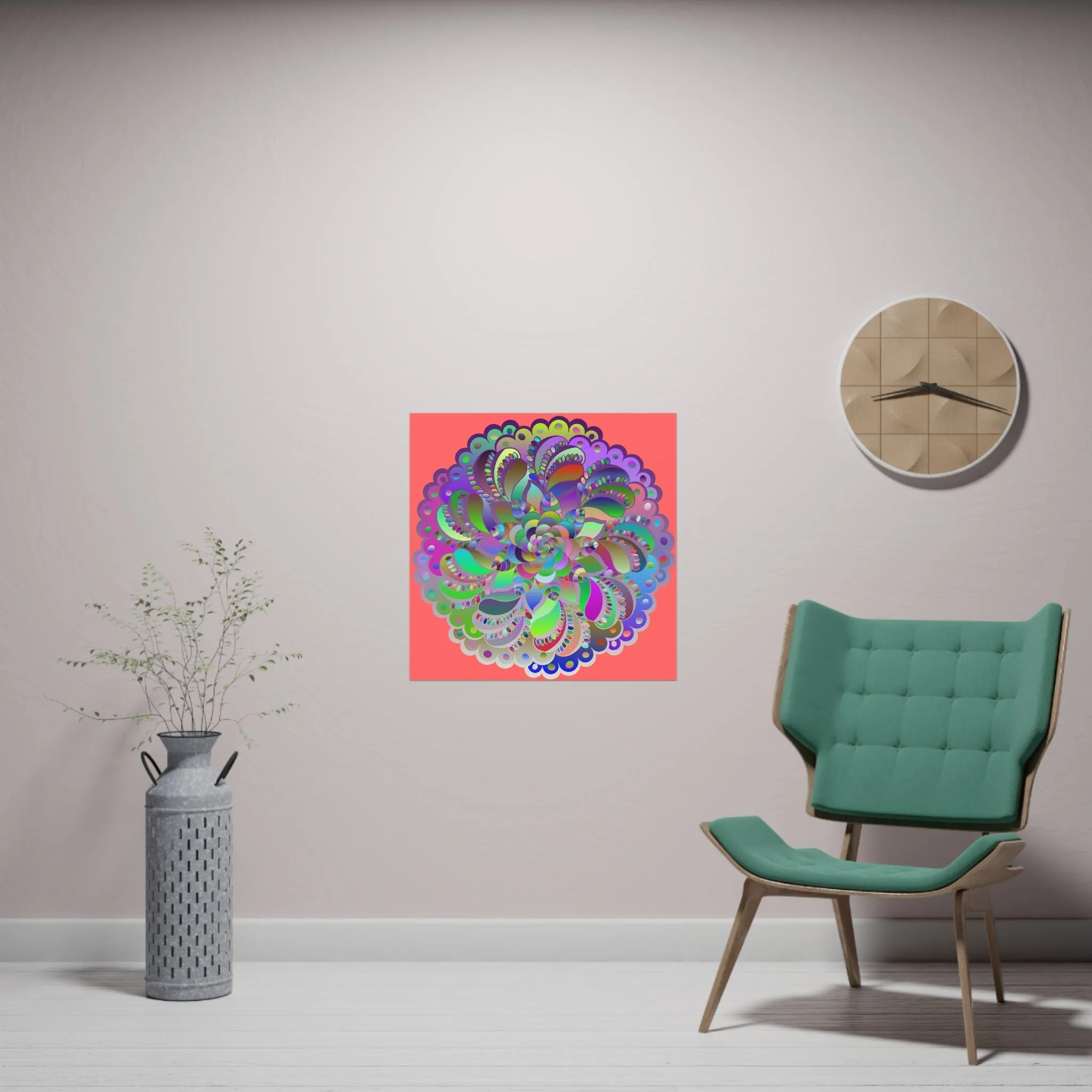 Handmade Mandala Art Poster - Light Red square Matte Paper