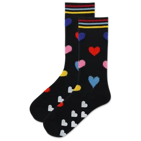 HOTSOX Women's Fuzzy Hearts Non-Skid Crew Sock