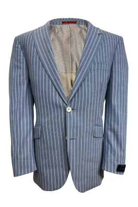 Men's Light Blue Wool Striped Boating Jacket