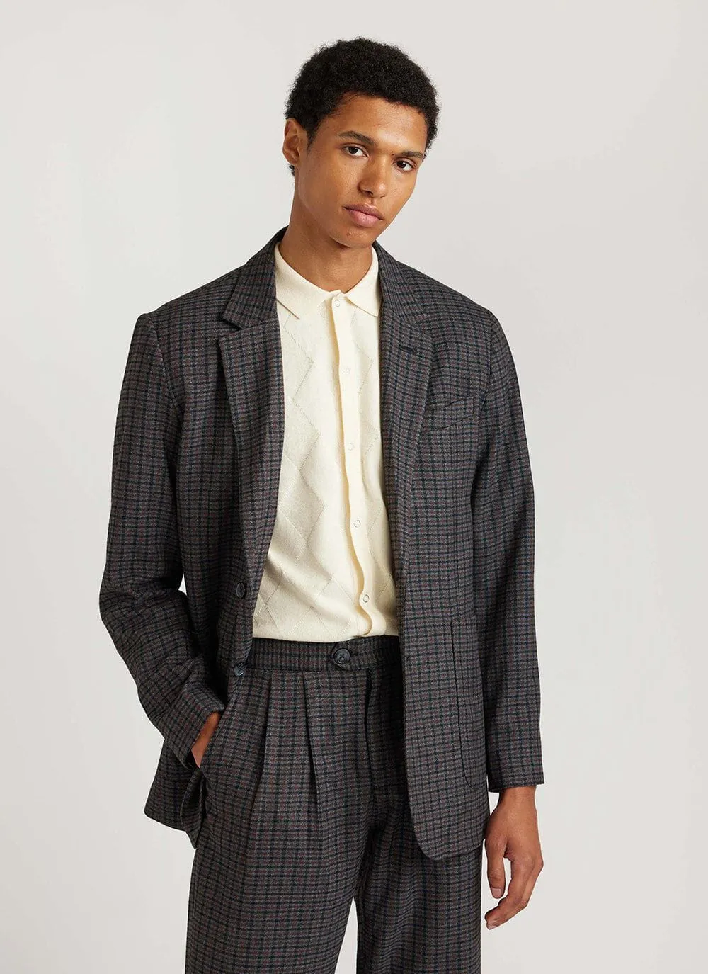 Mini Check Tailored Blazer | Grey