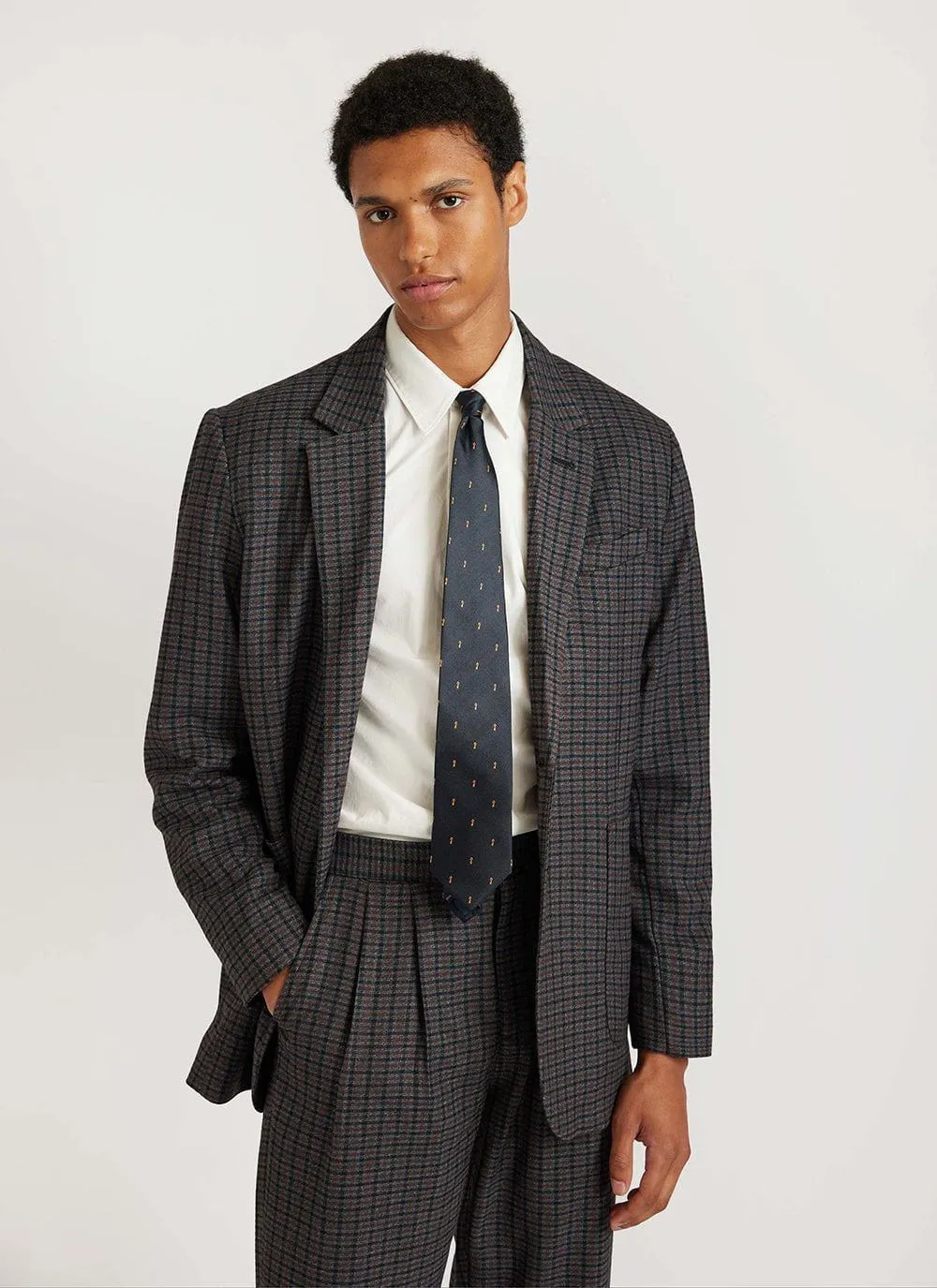 Mini Check Tailored Blazer | Grey