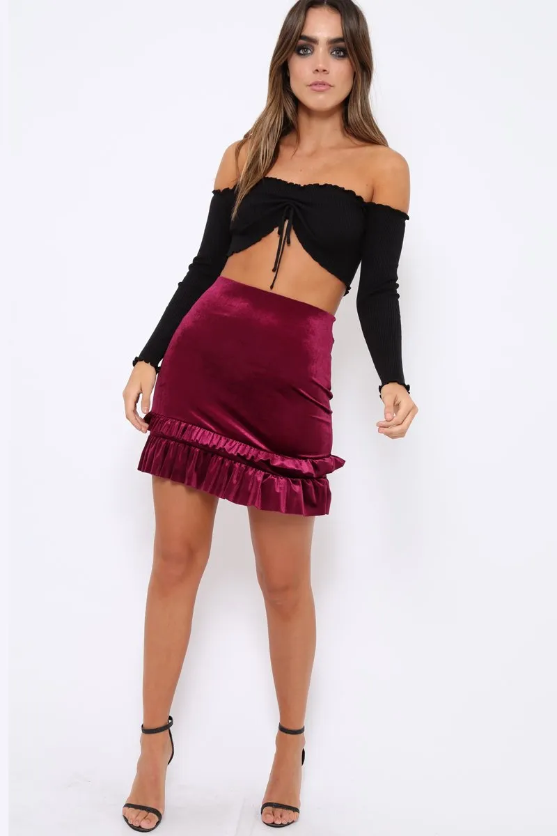 Purple Velvet Frill Hem Mini Skirt - Vicky