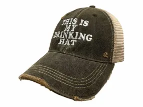 "This is My Drinking Hat" Retro Brand Mudwashed Distressed Mesh Snapback Hat Cap