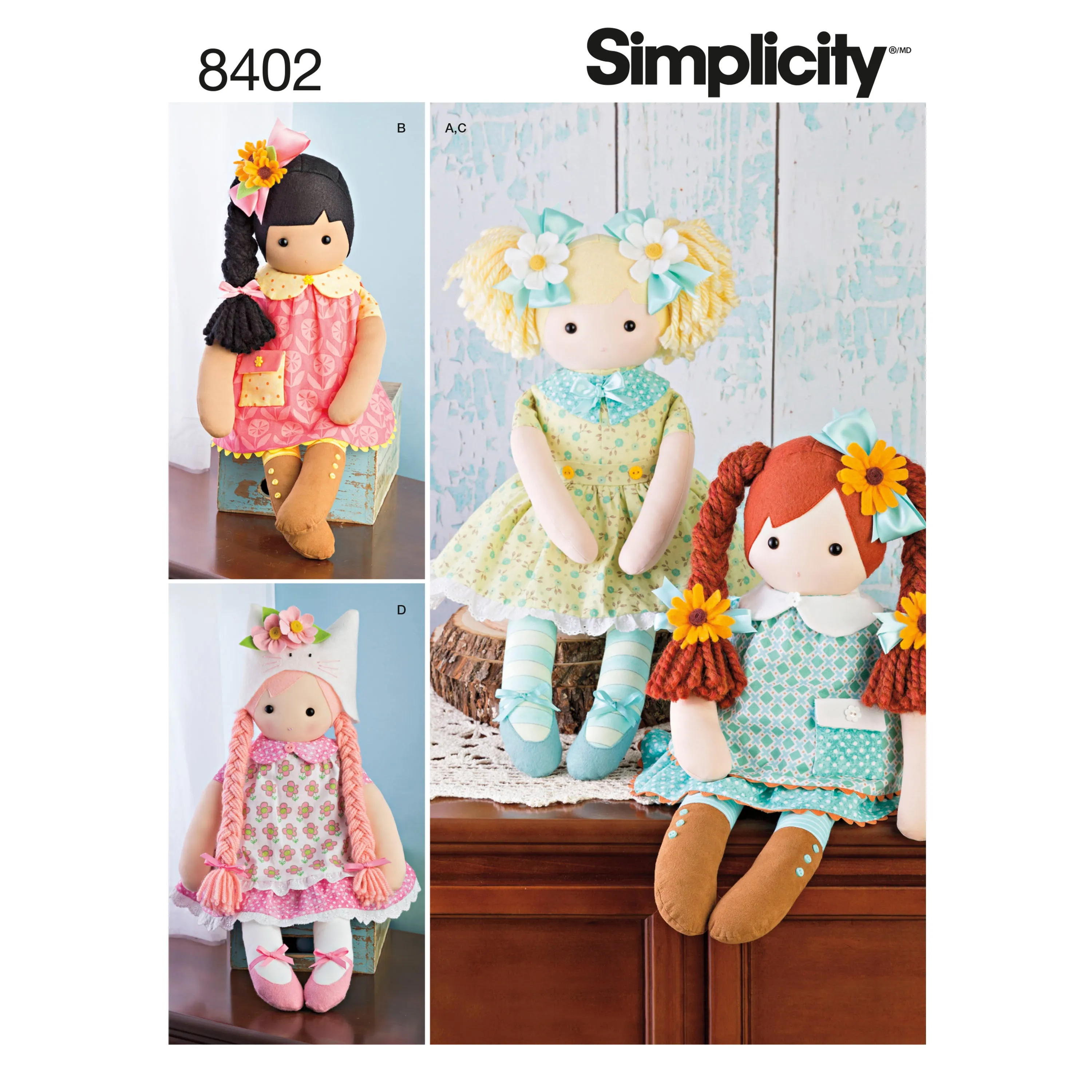 Simplicity Pattern 8402 23" Stuffed Dolls With Clothes