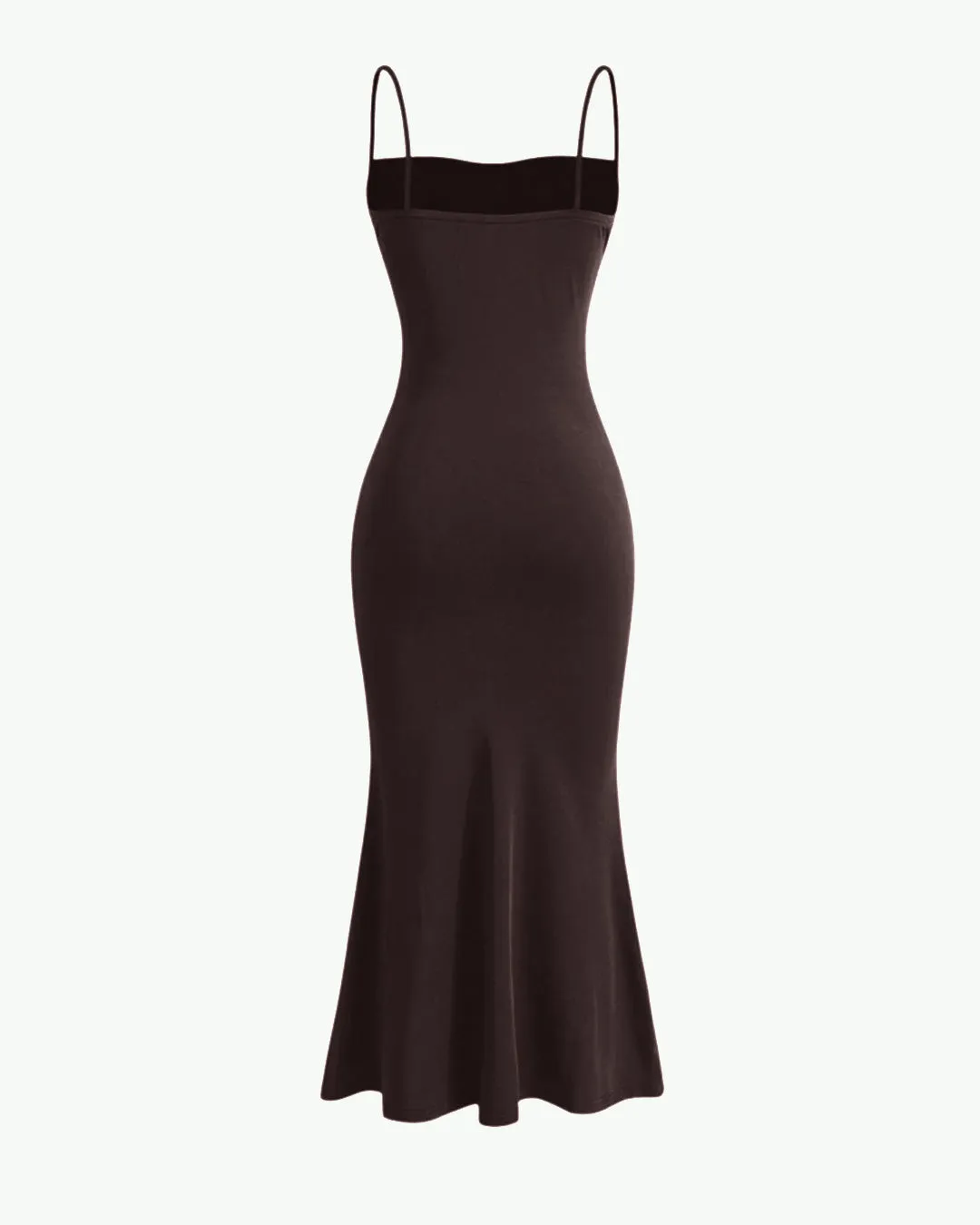 Spaghetti Strap Ruched  Bodycon Corset Maxi Dress In Chocolate Brown