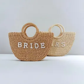 Straw Beach Bag Pearl Initial