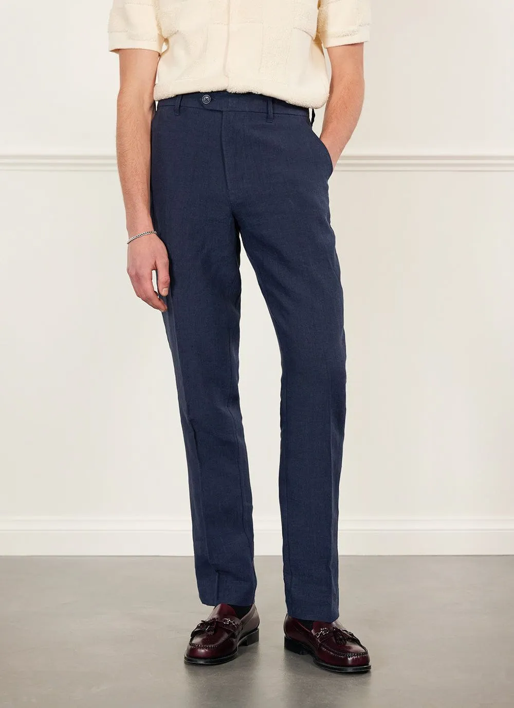 Tailored Linen Trousers | Navy