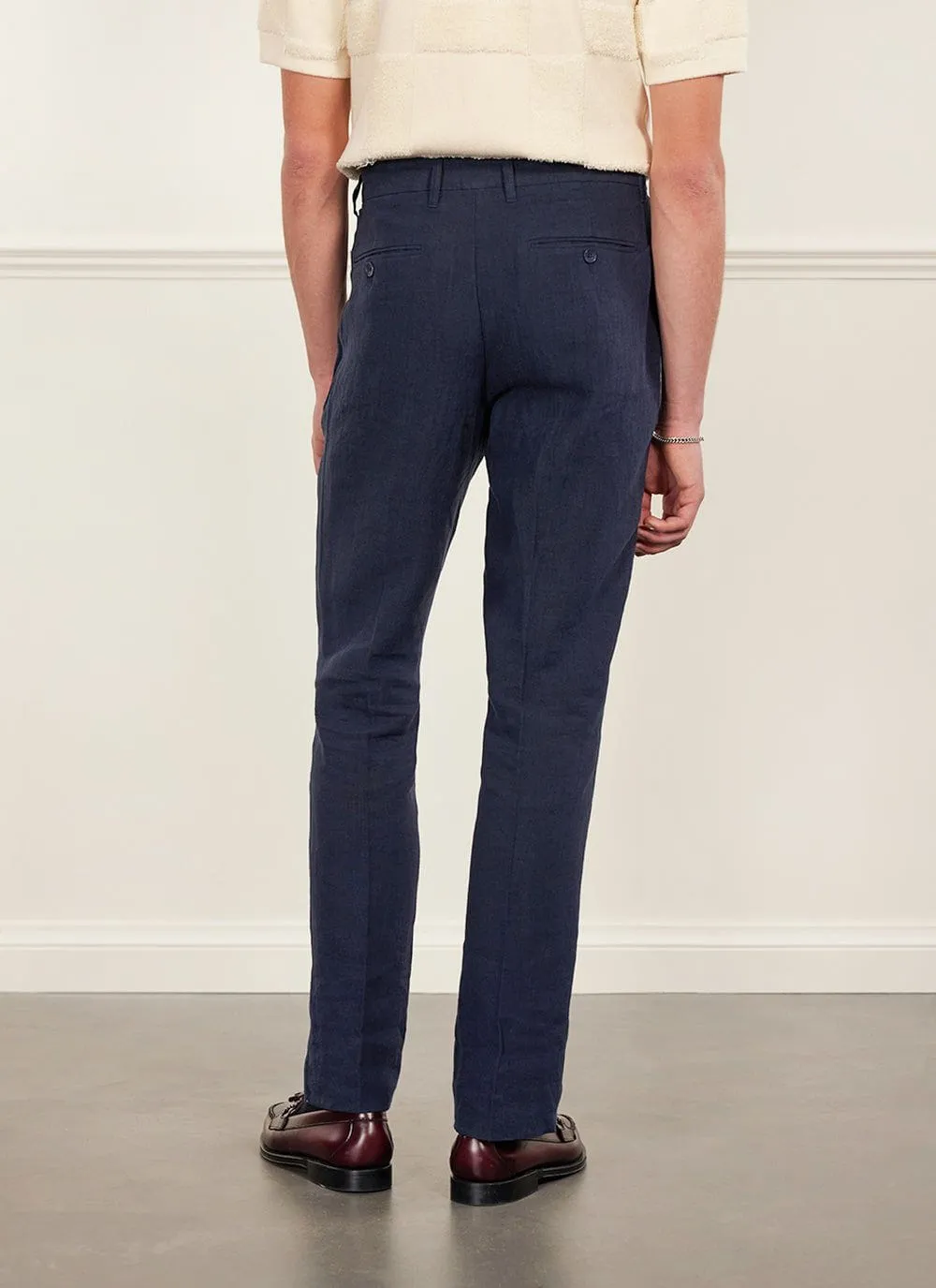 Tailored Linen Trousers | Navy