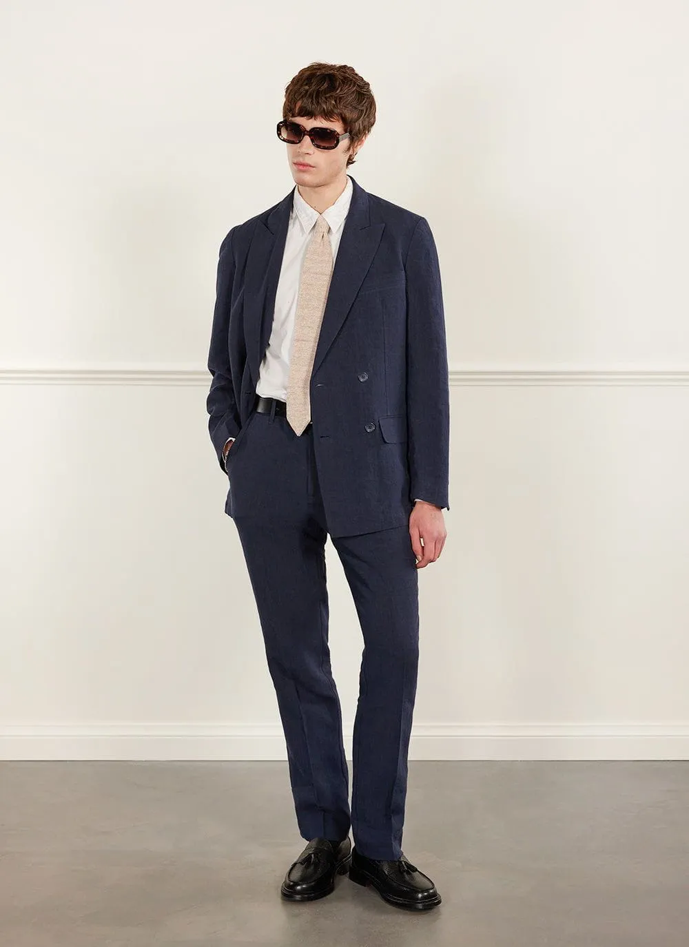 Tailored Linen Trousers | Navy