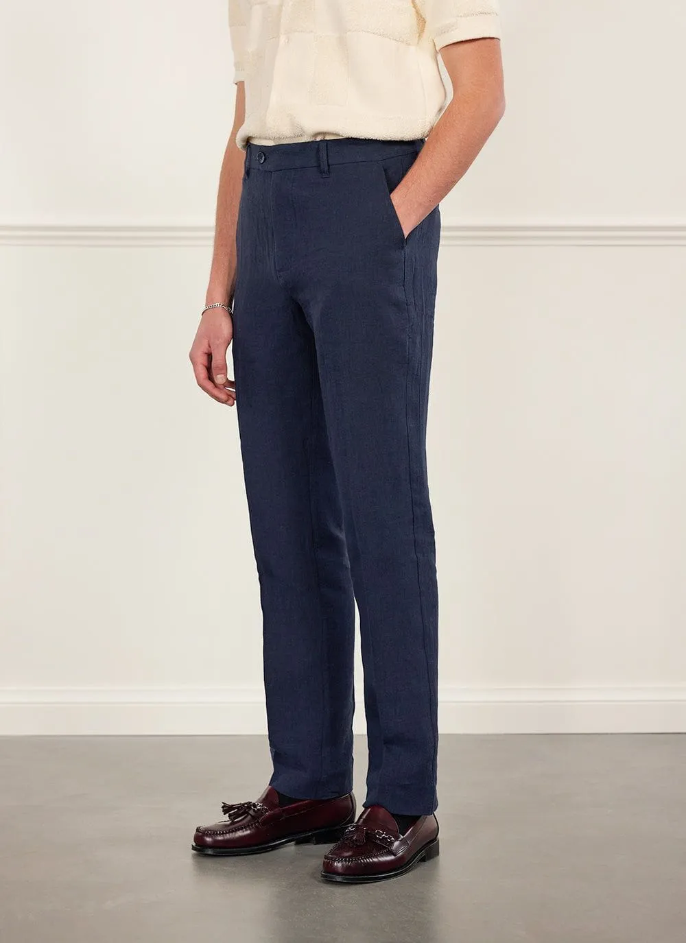 Tailored Linen Trousers | Navy