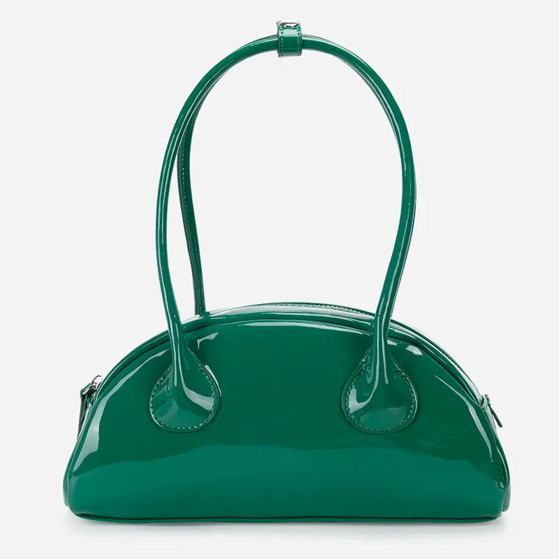 Versatile Half-Round Shoulder Bag with Glossy Finish and Long Handle