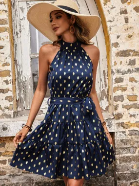 Women's Summer Halter Neck Polka Dot Dress