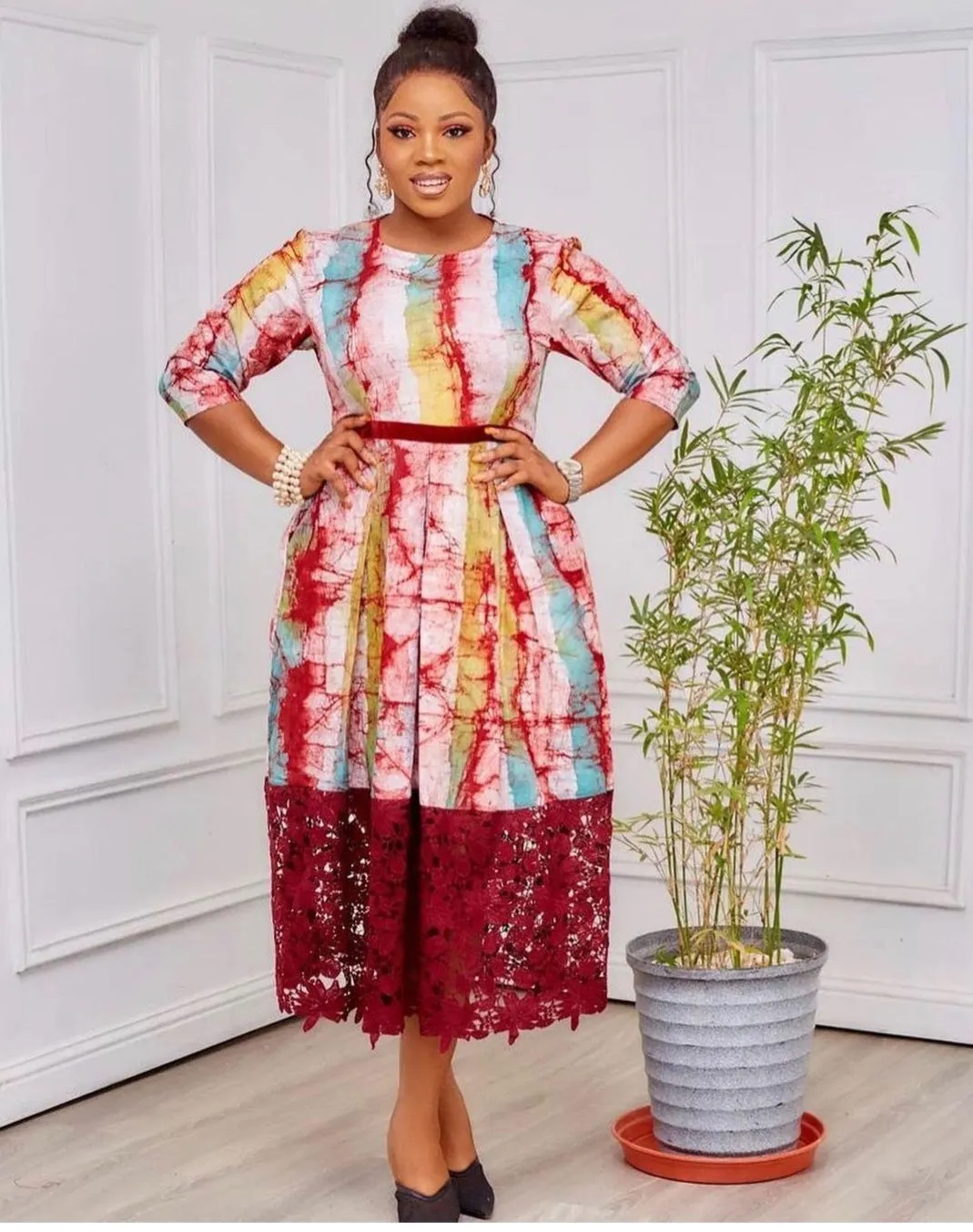 Yemisi Adire With Cord Lace Dress